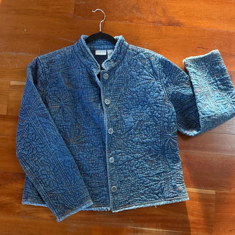 Chico's Textured Indigo Quilted Jacket